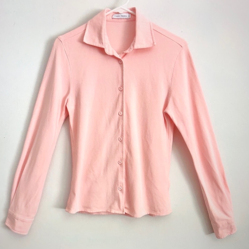 Lingua Franca Everyday Collared Button-Down Blouse in Soft Pink